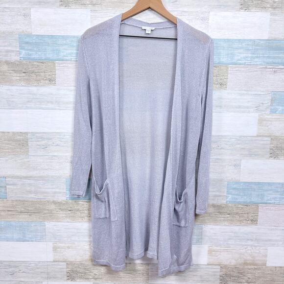J. Jill Sweaters - J Jill Linen Open Front Longline Cardigan Gray Pockets Lightweight Womens Small